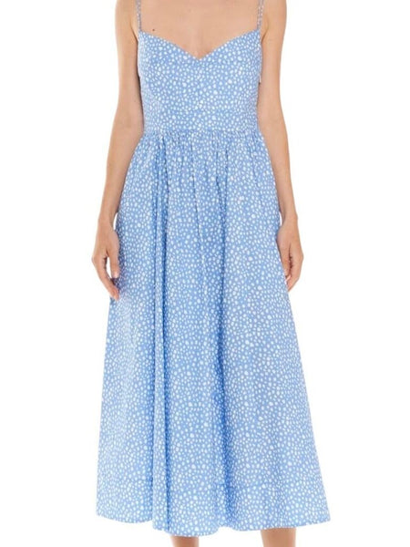 *La Ligne Tracy Cotton Poplin Dots Sleeveless Sweetheart Cami Smocked Back Midi Dress, Size L