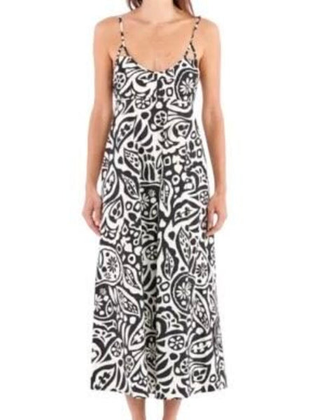 ^La Ligne Portia Cotton Pop Floral Scoop Cami Smocked Back Empire Midi Dress, Size L