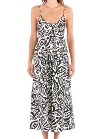 ^La Ligne Portia Cotton Pop Floral Scoop Cami Smocked Back Empire Midi Dress, Size L