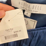 *NWT Hunter Bell Caro Crinkle Satin Long Sleeve Smocked Shoulder V-Neck Peplum Top, Size 6