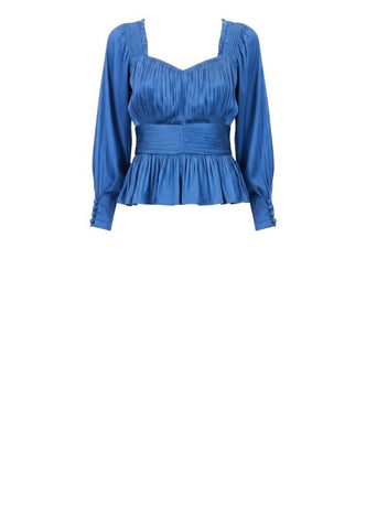 *NWT Hunter Bell Caro Crinkle Satin Long Sleeve Smocked Shoulder V-Neck Peplum Top, Size 6