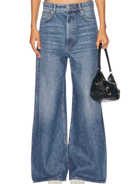*Sportmax Max Mara Cotton Denim Intentionally Distressed High-Rise Ultra Wide Leg Jeans, Size 25(0)