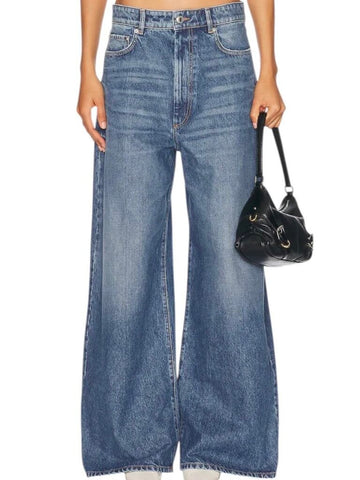 *Sportmax Max Mara Cotton Denim Intentionally Distressed High-Rise Ultra Wide Leg Jeans, Size 25(0)