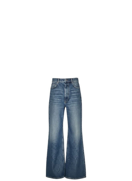 *Sportmax Max Mara Cotton Denim Intentionally Distressed High-Rise Ultra Wide Leg Jeans, Size 25(0)