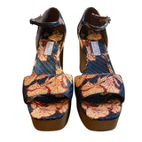 *Tabitha Simmons X Johanna Ortiz Patton Floral Textile & Wood Block Heel Platform Sandals, Size 40.5