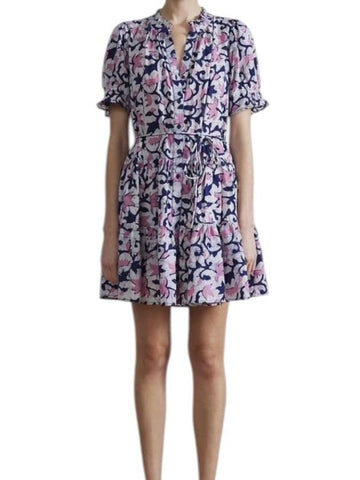 *Apiece Apart Las Alturas Cotton Batik Floral Puff Sleeve Button Front Tiered Mini Dress, Size S
