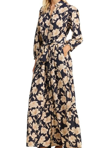 *Trovata The Martina Floral Balloon Sleeve Collared Button-Up Belted Tiered Maxi Dress, Size S