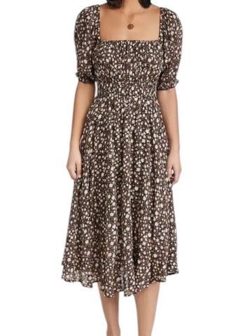 *Spell & the Gypsy Rae Cotton Blend Floral Puff Sleeve Square Neck Smocked Waist Midi Dress, Size S