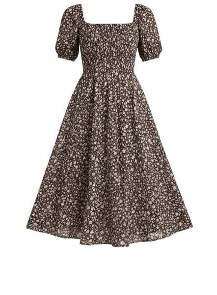 *Spell & the Gypsy Rae Cotton Blend Floral Puff Sleeve Square Neck Smocked Waist Midi Dress, Size S