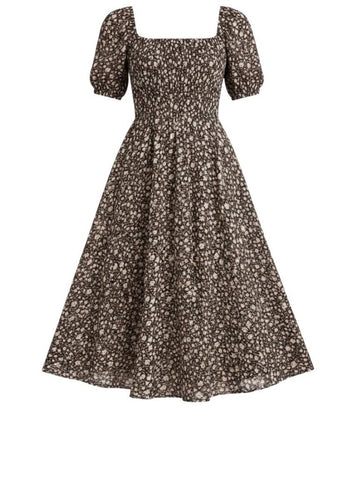 *Spell & the Gypsy Rae Cotton Blend Floral Puff Sleeve Square Neck Smocked Waist Midi Dress, Size S