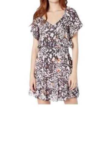 ^NWT Parker Augustine Silk Blend Leopard Flutter Sleeve V-Neck Smocked Mini Dress, Size S