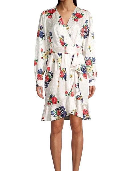 ^NWT Tory Burch Printed Silk Wrap Floral Long Sleeve Belted Mini Dress, Size 6