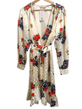 *NWT Tory Burch Printed Silk Wrap Floral Long Sleeve Belted Mini Dress, Size 6