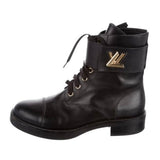 *Louis Vuitton Wonderland Ranger Leather Round Toe Lace-Up Rubber Sole Combat Boots, Size 39