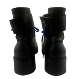*Louis Vuitton Wonderland Ranger Leather Round Toe Lace-Up Rubber Sole Combat Boots, Size 39