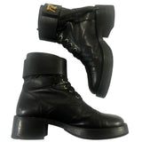 *Louis Vuitton Wonderland Ranger Leather Round Toe Lace-Up Rubber Sole Combat Boots, Size 39