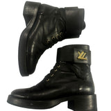 *Louis Vuitton Wonderland Ranger Leather Round Toe Lace-Up Rubber Sole Combat Boots, Size 39