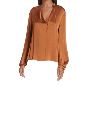 ^Vince Silk Long Sleeve Asymmetric Tie Neck Top, Size S