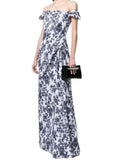 *Tadashi Shoji Airi Jacquard Floral Off The Shoulder Cap Sleeve Draped Maxi Dress, Size 4