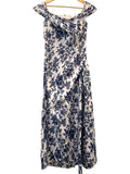 *Tadashi Shoji Airi Jacquard Floral Off The Shoulder Cap Sleeve Draped Maxi Dress, Size 4