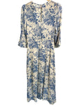*Reformation Carolena Crepe Floral Smocked Elbow Sleeve Round Neck Front Slit Midi Dress, Size 6