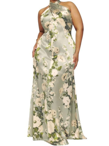 ^Reformation Veria Silk Floral Sleeveless Cross Front Tie Halterneck Open Back Maxi Dress, Size 6