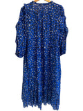 *Ulla Johnson Fantine Cotton & Silk Floral Ruffle Trim 3/4 Sleeve Tie Split Neck Tiered Midi Dress, Size 4