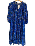*Ulla Johnson Fantine Cotton & Silk Floral Ruffle Trim 3/4 Sleeve Tie Split Neck Tiered Midi Dress, Size 4