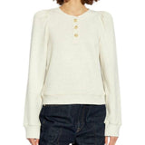 *NWT Ulla Johnson Hudson French Terry Long Puff Sleeve Button Neck Henley Sweatshirt, Size S