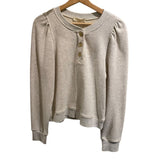 *NWT Ulla Johnson Hudson French Terry Long Puff Sleeve Button Neck Henley Sweatshirt, Size S