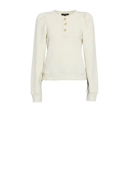 *NWT Ulla Johnson Hudson French Terry Long Puff Sleeve Button Neck Henley Sweatshirt, Size S