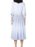 *Sara Roka Cotton Gingham 3/4 Sleeve Asymmetrical Button-Up Contrast Tie Waist Midi Shirt Dress, Size 42=US 6