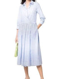 *Sara Roka Cotton Gingham 3/4 Sleeve Asymmetrical Button-Up Contrast Tie Waist Midi Shirt Dress, Size 42=US 6