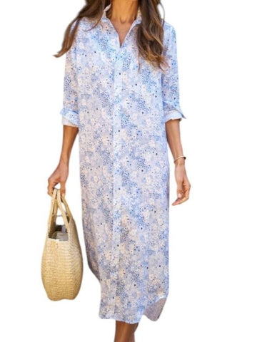 *Frank & Eileen Rory Linen Floral Long Sleeve Button Up Maxi Shirt Dress, Size XS