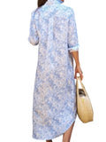 *Frank & Eileen Rory Linen Floral Long Sleeve Button Up Maxi Shirt Dress, Size XS