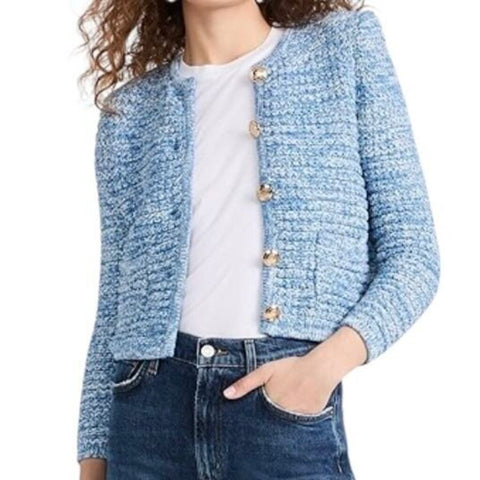 *ba&sh Guspa Cotton Blend Marled Knit Long Sleeve Round Neck Cardigan Lady Jacket, Size XS