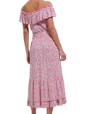 *Poupette St. Barth Bella Floral Ruffle Off Shoulder Belted Midi Dress, Size XS