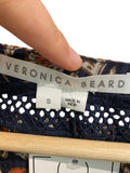 *Veronica Beard Leanna Cotton Blockprint Ladder Trim Sleeveless V-Neck Shift Mini Dress, Size S