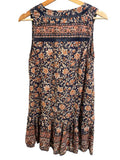 *Veronica Beard Leanna Cotton Blockprint Ladder Trim Sleeveless V-Neck Shift Mini Dress, Size S