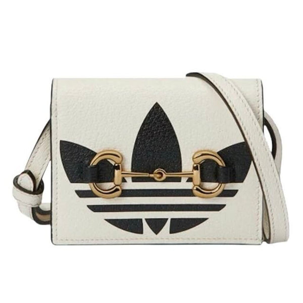 *Gucci x Adidas Horsebit Shoulder Wallet Pebbled Leather Removable Strap Crossbody Bag