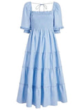*Hill House The Nesli Nap Cotton Glitter Check Smocked Puff Sleeve Tiered Midi Dress, Size S