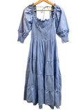 *Hill House The Nesli Nap Cotton Glitter Check Smocked Puff Sleeve Tiered Midi Dress, Size S