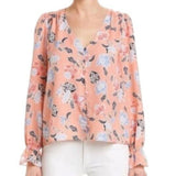 *Joie Floral Long Blouson Sleeve V Neck Button Up Ruffle Cuff Blouse Top, Size XS