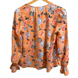 *Joie Floral Long Blouson Sleeve V Neck Button Up Ruffle Cuff Blouse Top, Size XS