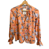 *Joie Floral Long Blouson Sleeve V Neck Button Up Ruffle Cuff Blouse Top, Size XS