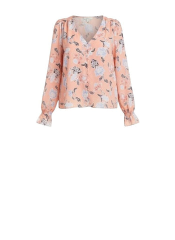 *Joie Floral Long Blouson Sleeve V Neck Button Up Ruffle Cuff Blouse Top, Size XS