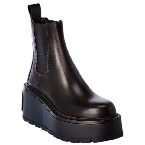 ^Valentino Garavani Uniqueform 85 Leather Low Shaft Lug Sole Platform Chelsea Boots, Size 37