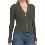 ^Elie Tahari Wool Blend Ribbed V Neck Turn Lock Buttons Cardigan Sweater, Size M
