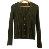 ^Elie Tahari Wool Blend Ribbed V Neck Turn Lock Buttons Cardigan Sweater, Size M