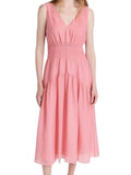 *NWT Vince V-Neck Sleeveless Smocked Textured Tencel Midi Dress, Size 2XL